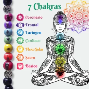 Japamala 7 Chakras 108 Contas, Sementes de Açaí e Rudraksha